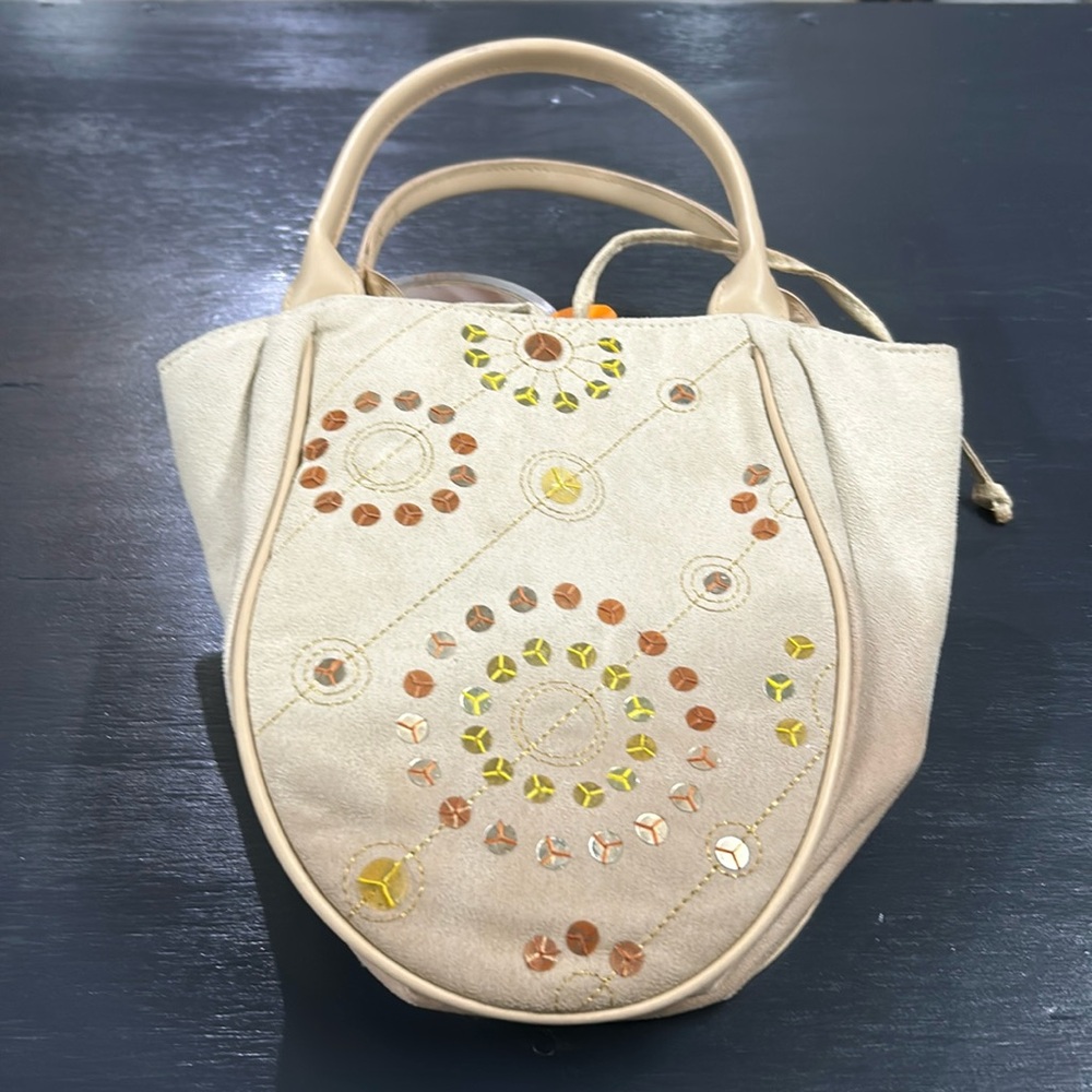 Bath & Bodyworks Oval Earth Tone Tan Sequins Bag Tote RARE UNIQUE GIFT